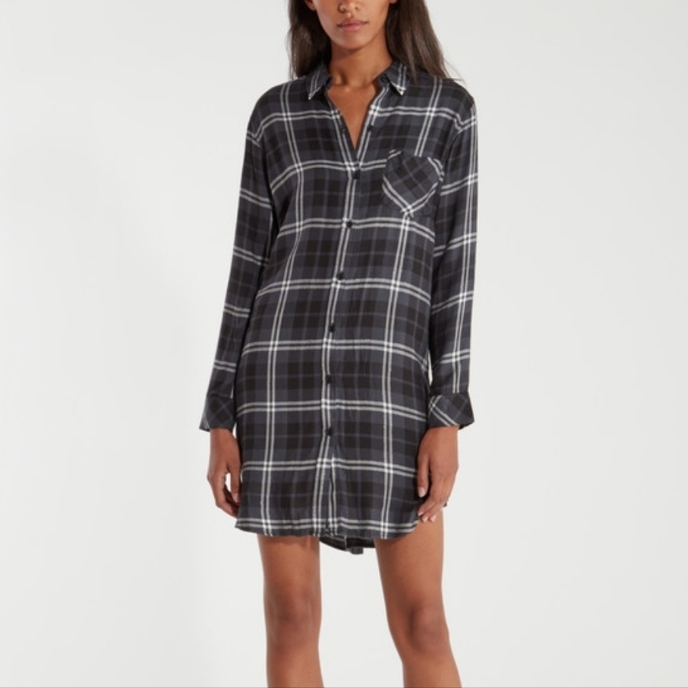Rails Bianca Black Plaid Long Sleeve Shirtdress Size Small
